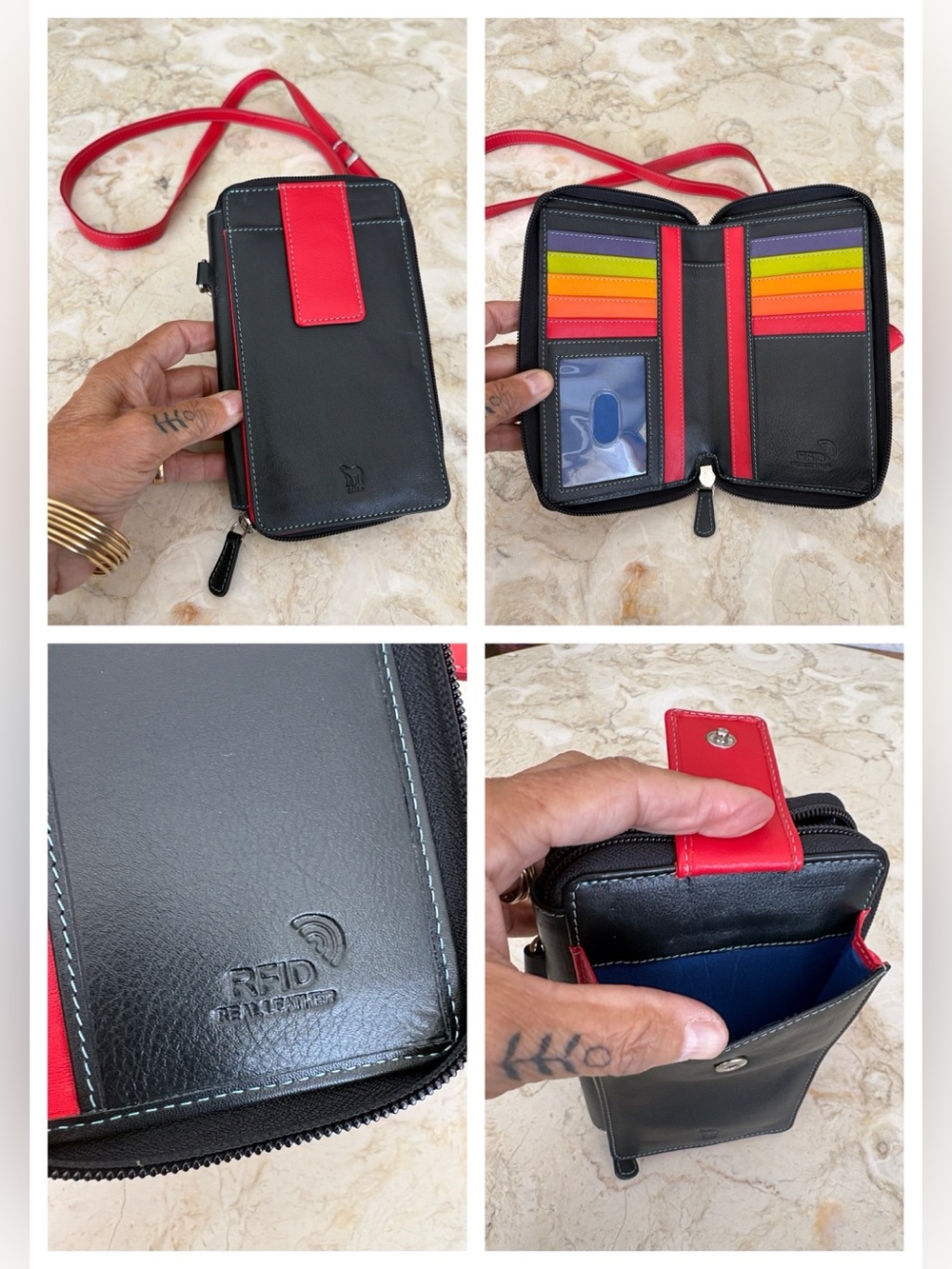 NWOT Milo Genuine Leather RFID Adjustable Crossbody Wallet Phone Holder